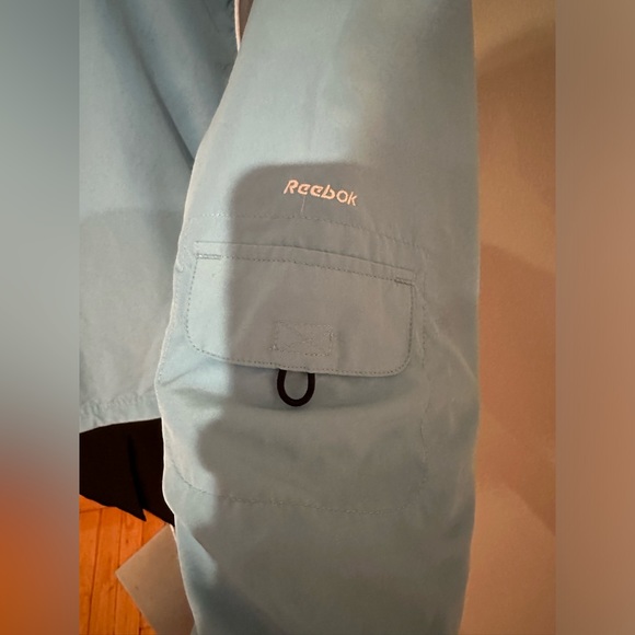 Reebok Blue Softshell Windbreaker 1/4 Zip Hoodie Jacket White Side Panels Sz M - Picture 4 of 15